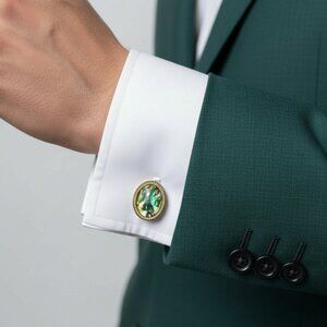 Vtg Gents Cufflinks Abalone Shell & Yellow Gold Plated Links MCM Retro Wedding